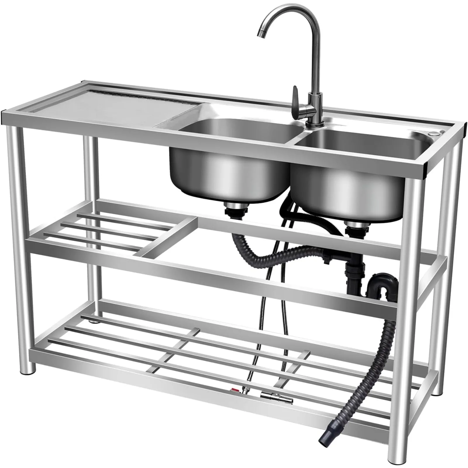 Commercial Kitchen Double Sink - 2 Compartment Stainless Steel Commercial Kitchen