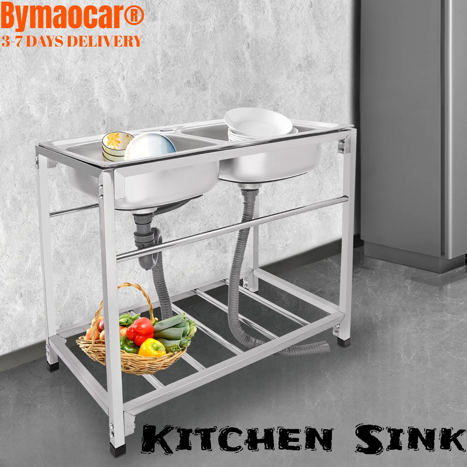 Commercial Kitchen Double Sink - Free Standing Kitchen Commercial Restaurant Sink,