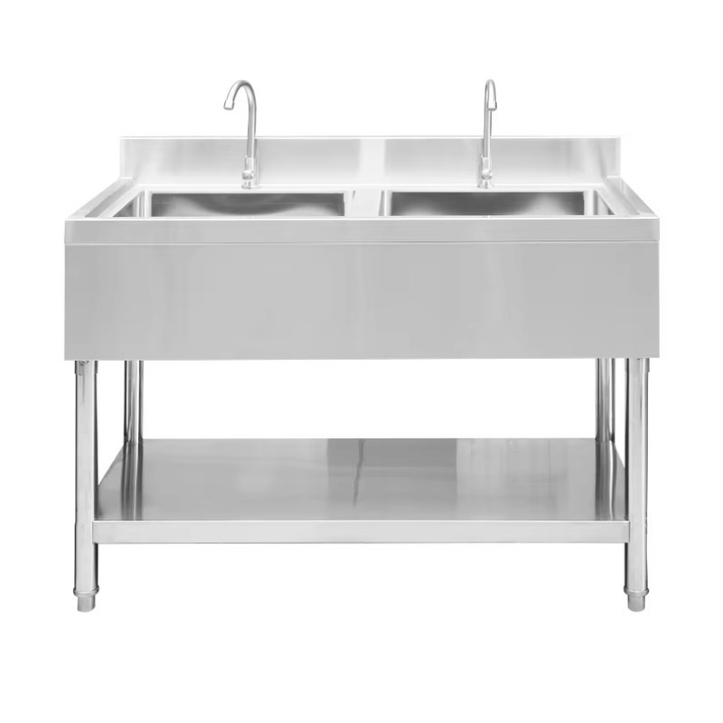 Commercial Kitchen Double Sink - Modern Stainless Steel 2 Compartment Kitchen