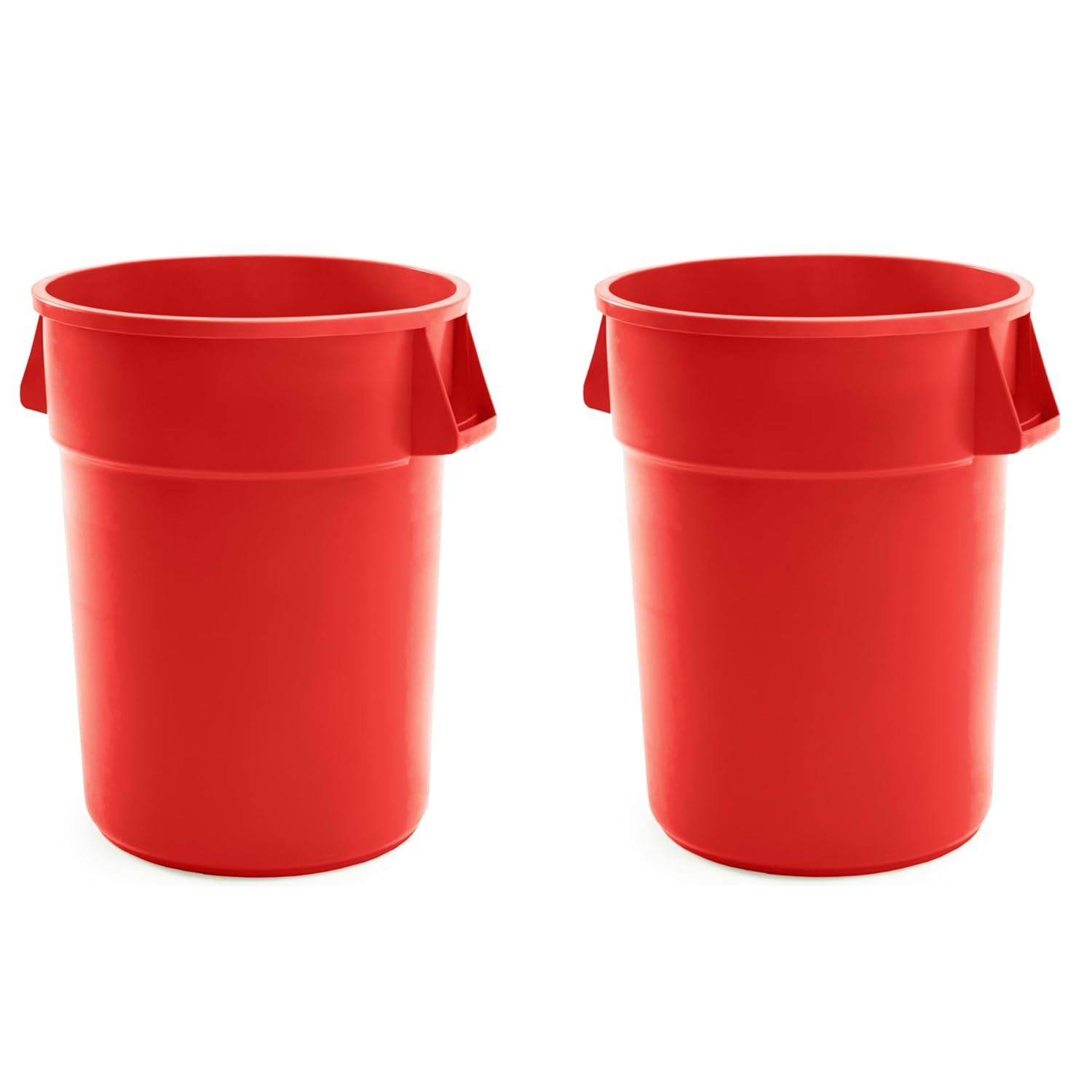Commercial Kitchen Trash Can - 2 Pack 55 Gallon Red Round