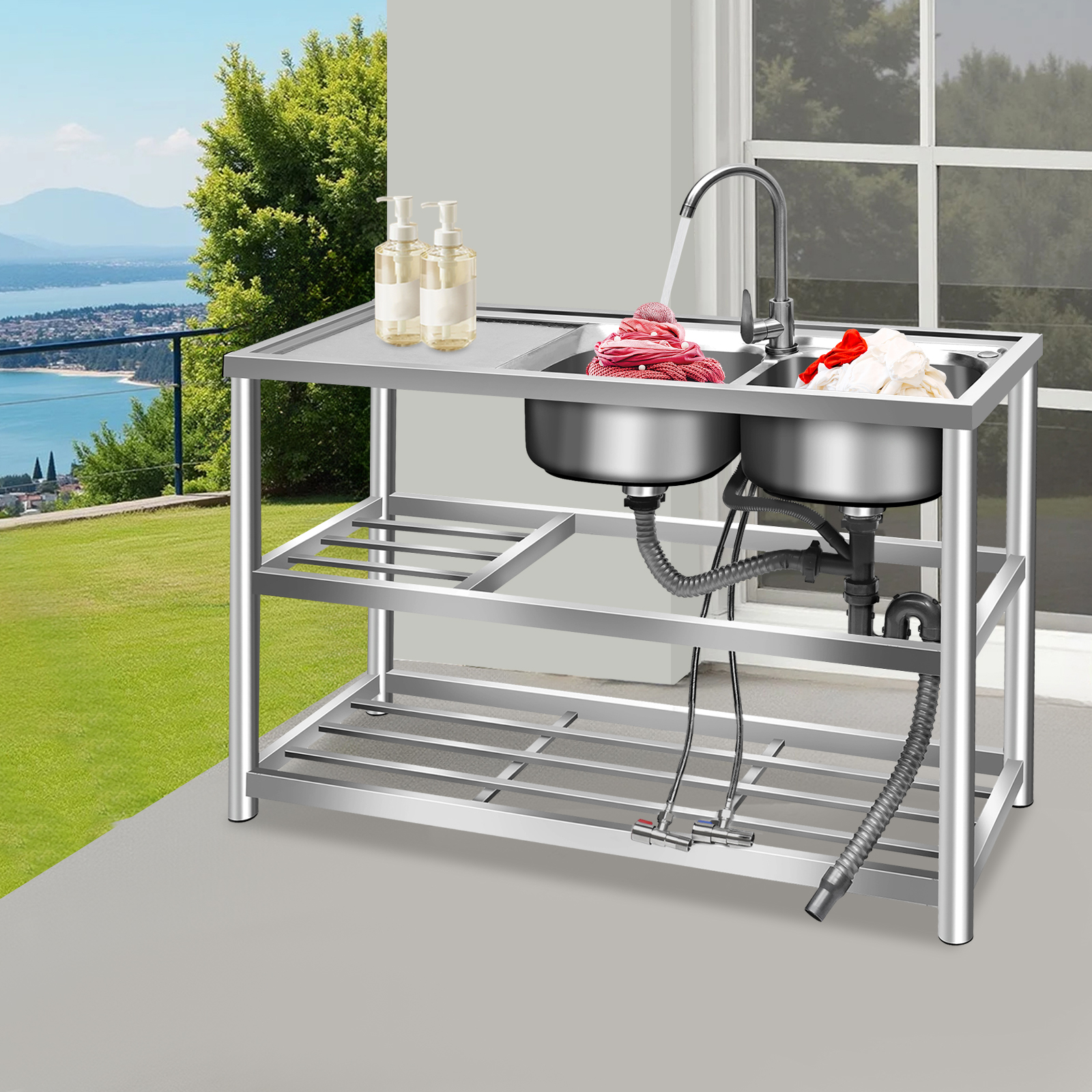 NEW Freestanding Kitchen Prep  - Commercial Kitchen Double Sink recension och pris