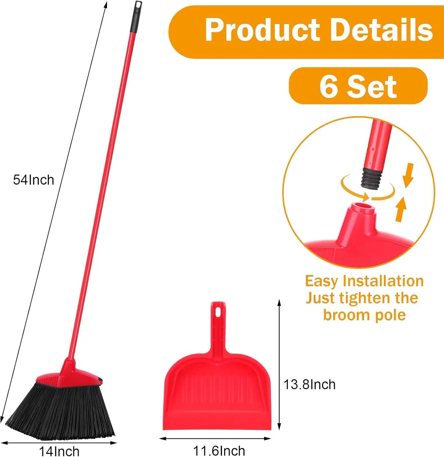 Red 6 Piece Broom Dustpan Set  - Commercial Kitchen Broom recension och pris