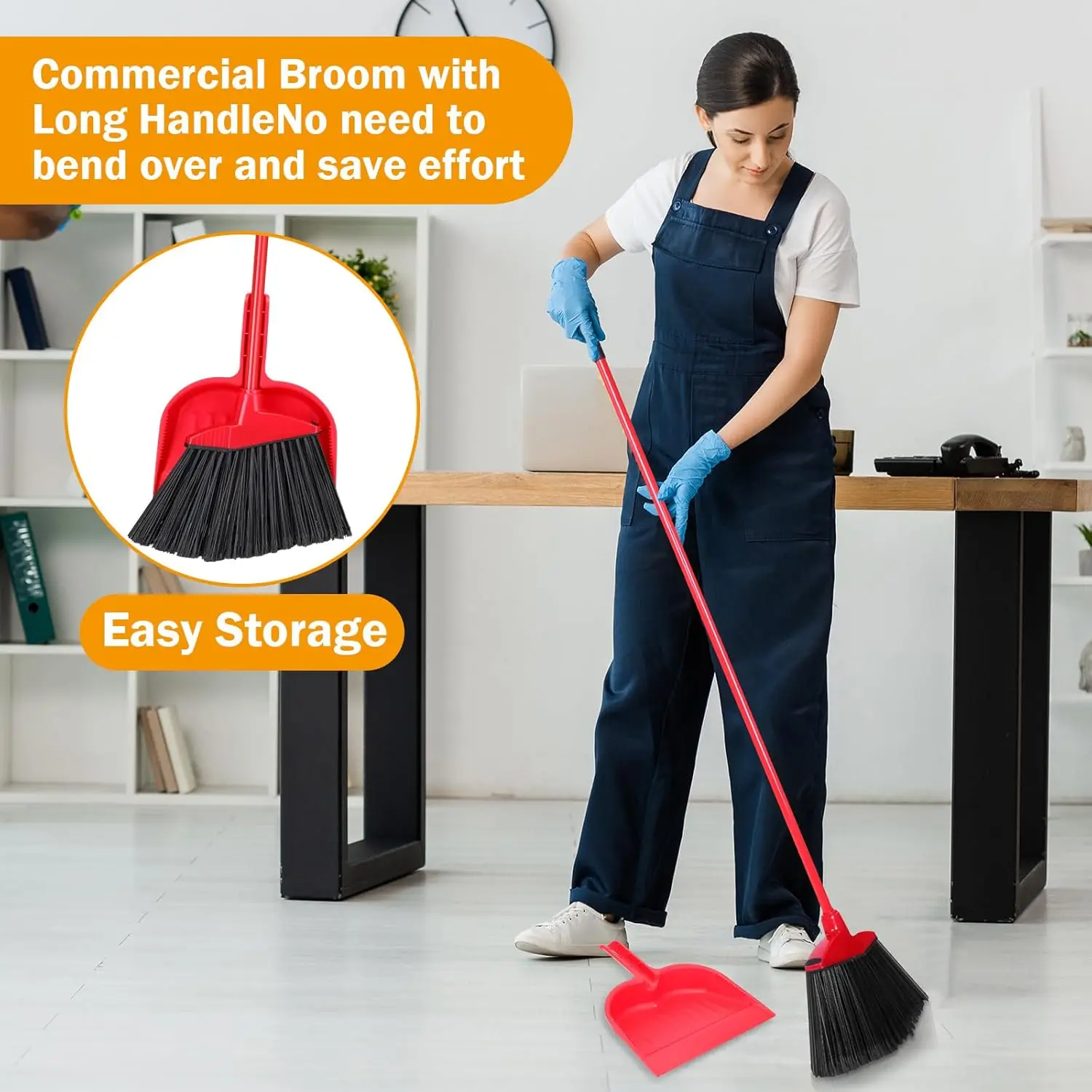 Red 6 Piece Broom Dustpan Set  - Commercial Kitchen Broom recension och pris