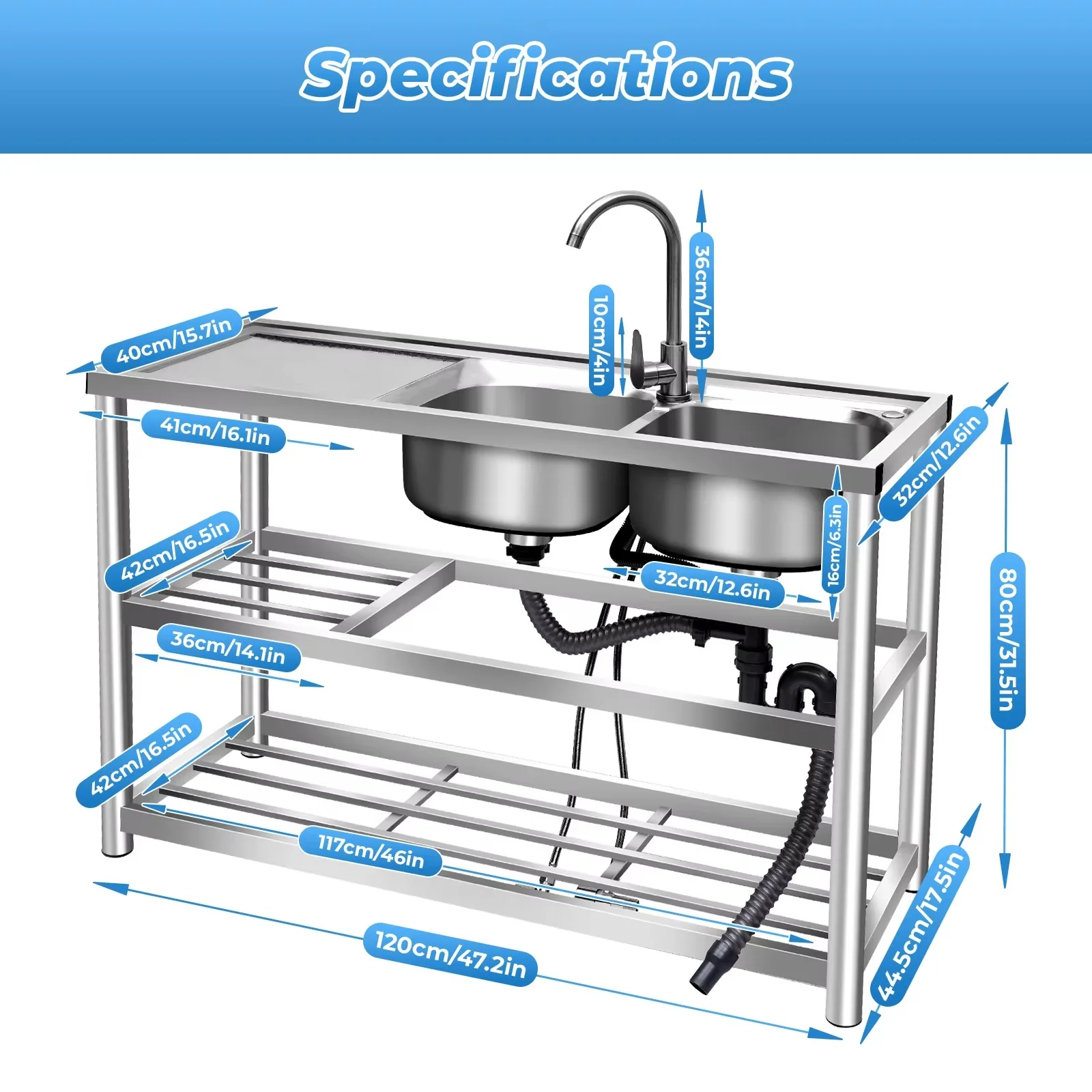 2 Compartment Stainless Steel  - Commercial Kitchen Double Sink recension och pris