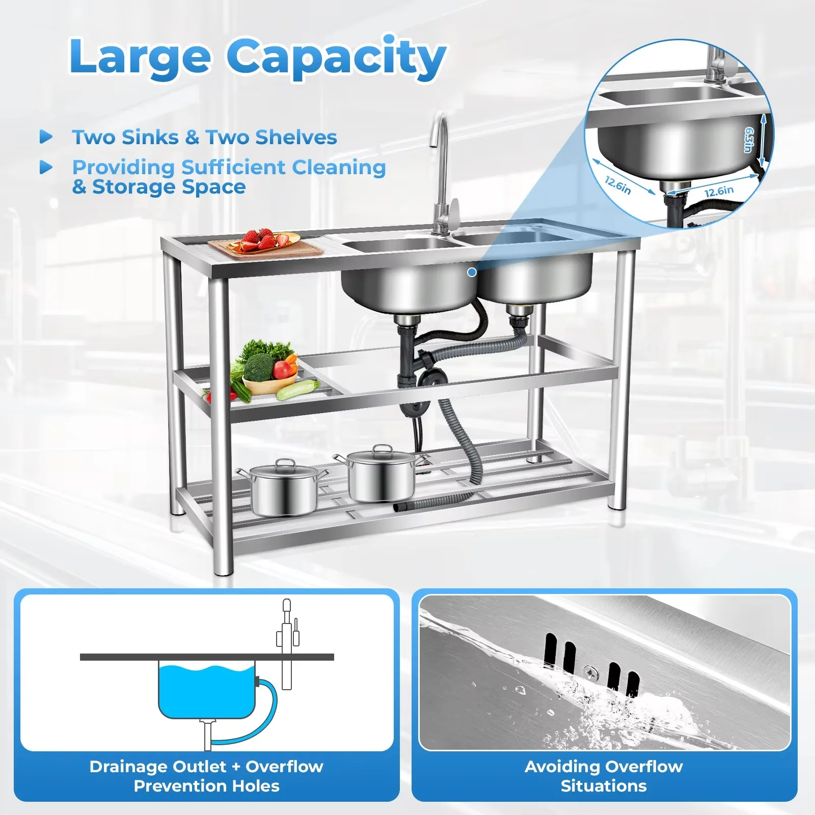 2 Compartment Stainless Steel  - Commercial Kitchen Double Sink recension och pris