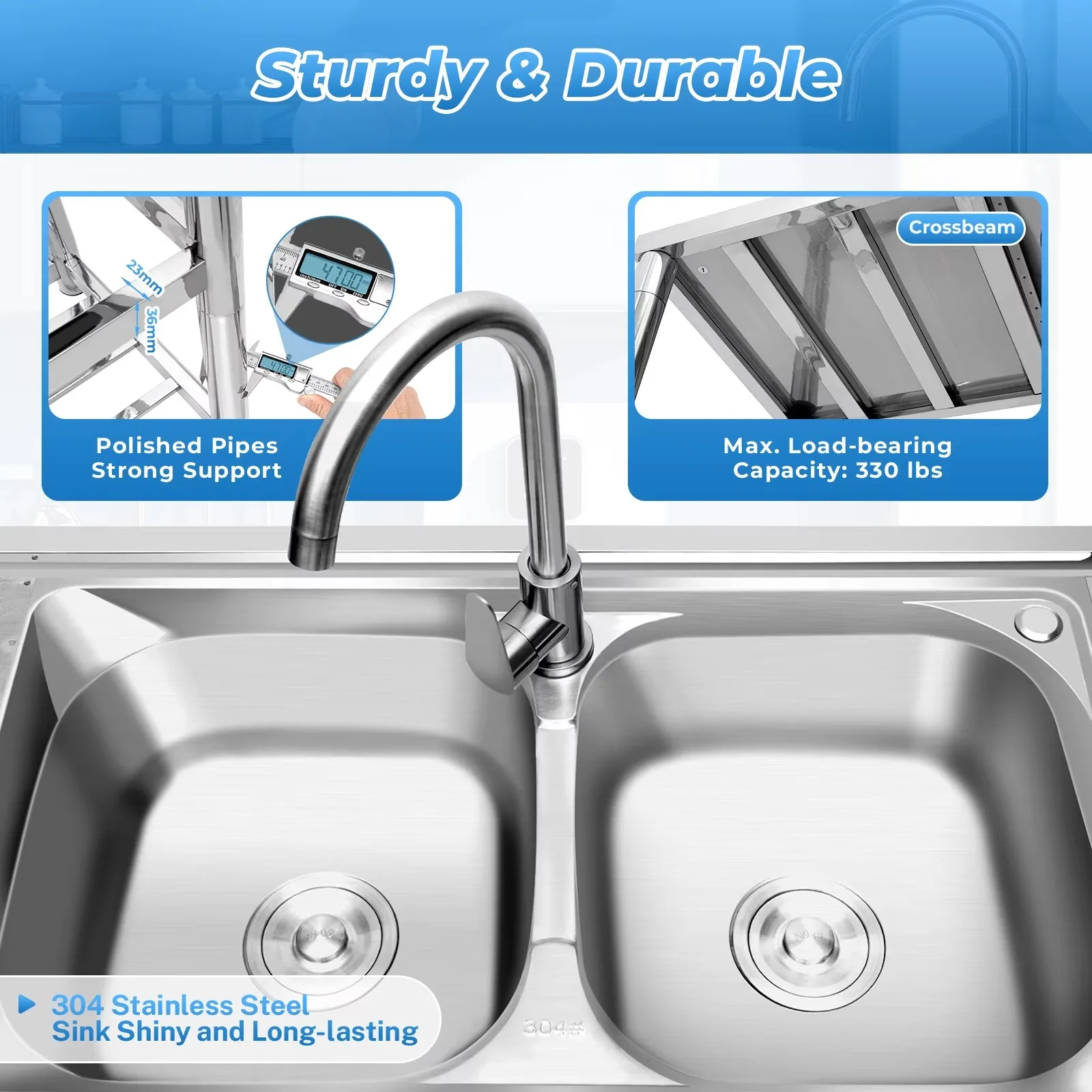 2 Compartment Stainless Steel  - Commercial Kitchen Double Sink recension och pris