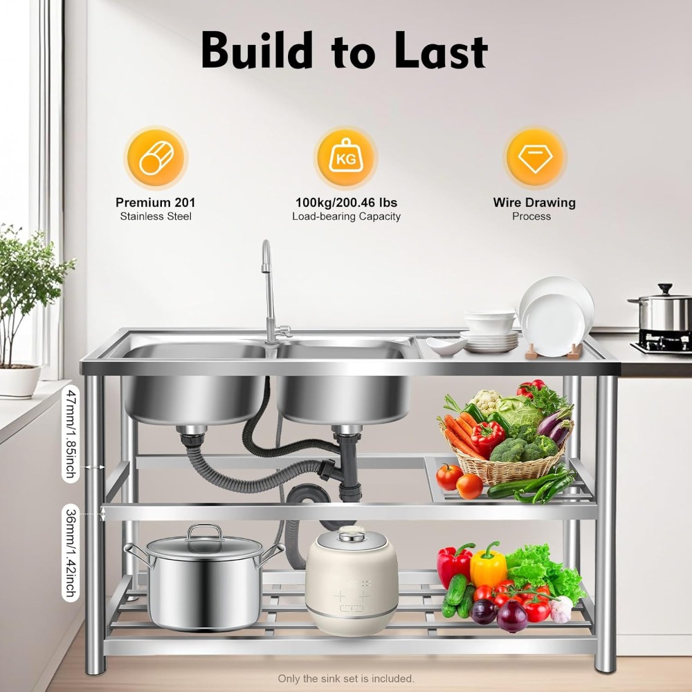 Stainless Steel Kitchen Sink,2 - Commercial Kitchen Double Sink recension och pris