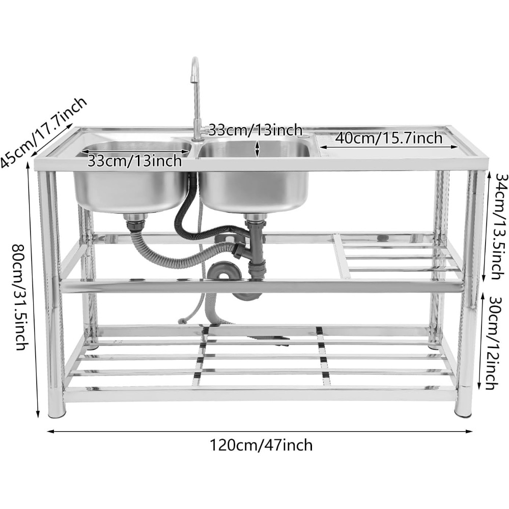 Stainless Steel Kitchen Sink,2 - Commercial Kitchen Double Sink recension och pris