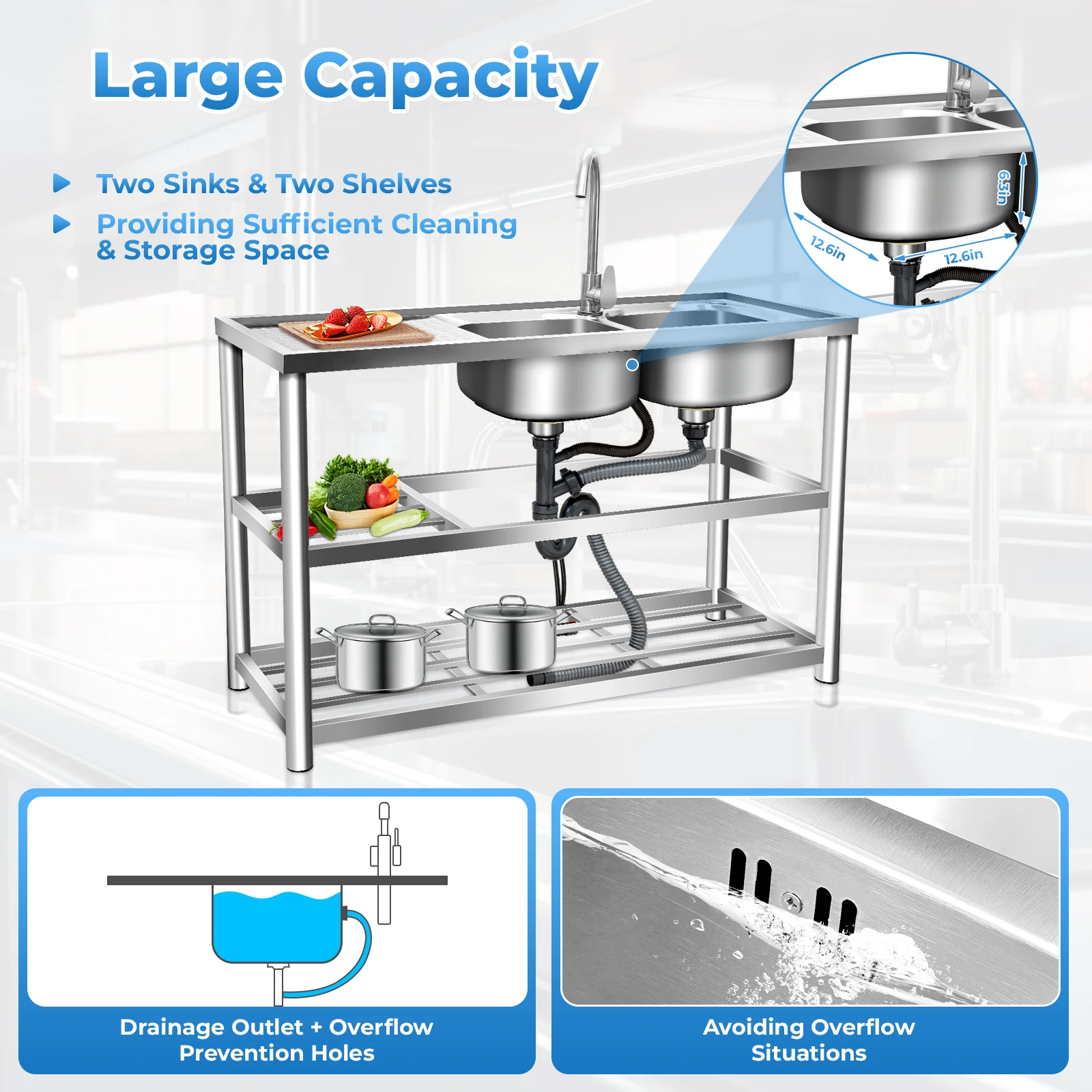 Stainless Steel Sink Commercia - Commercial Kitchen Double Sink recension och pris